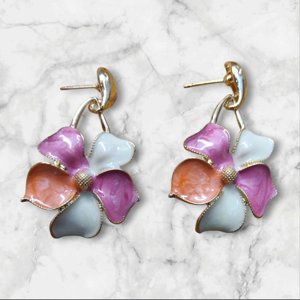 Gold Plated Coloured Flower Shape Earring  