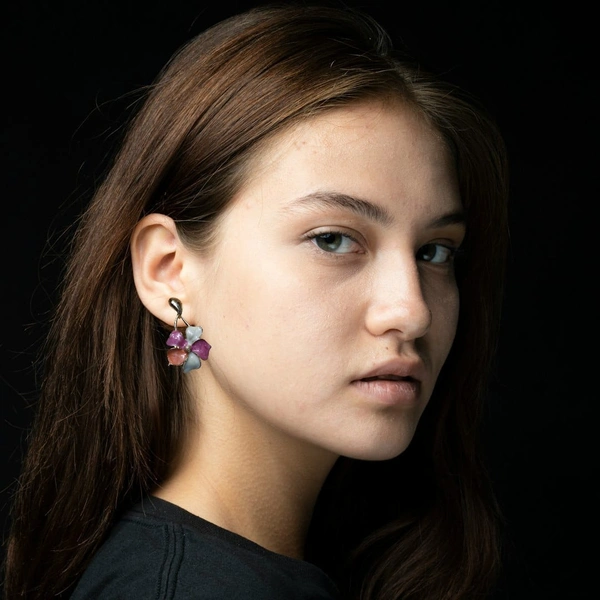 Gold Plated Coloured Flower Shape Earring  