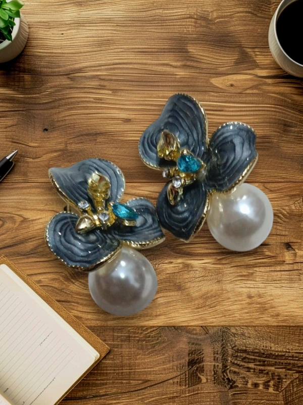 Enamel Flower Pearl Earring Drop