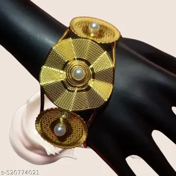 Anti Tarnish Gold Plated Dubai Pearl Round Kada Bracelet
 - Free Size, Gold