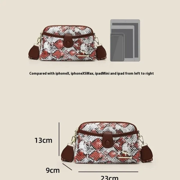 Snakeskin Print Crossbody Bag with Brown Accents