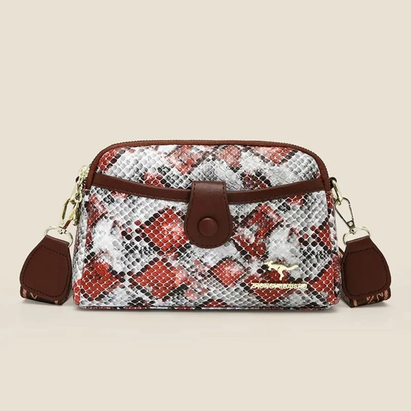 Snakeskin Print Crossbody Bag with Brown Accents