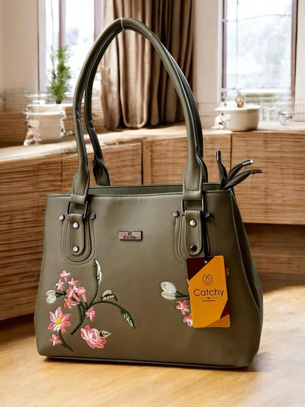 Catchy Maroon Handbag with Floral Embroidery