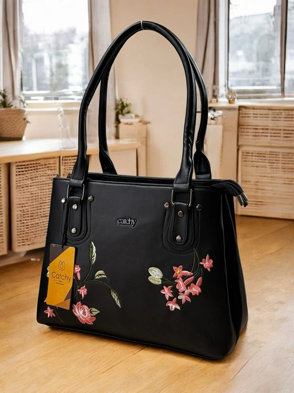 Catchy Maroon Handbag with Floral Embroidery