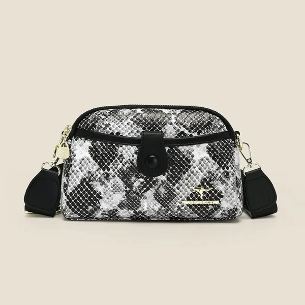 Snakeskin Print Crossbody Bag with Brown Accents