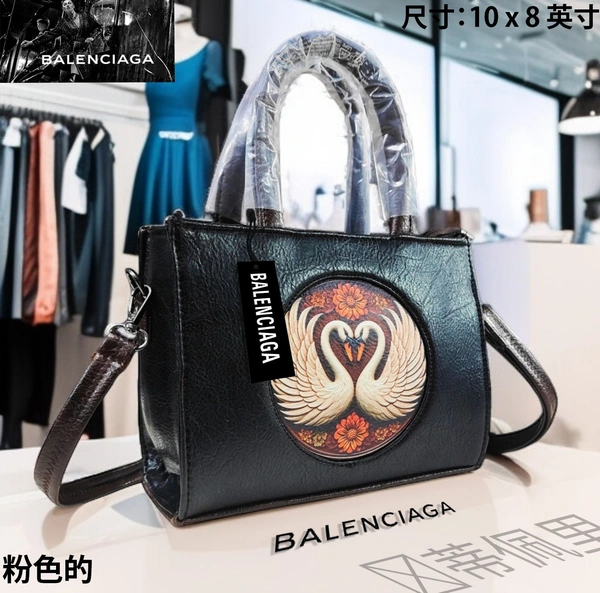 Black Balenciaga Satchel with Swan and Floral Detail