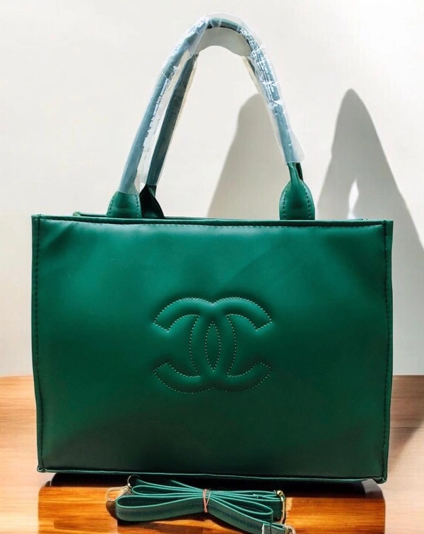 Classic Green Chanel Tote with Embossed Logo