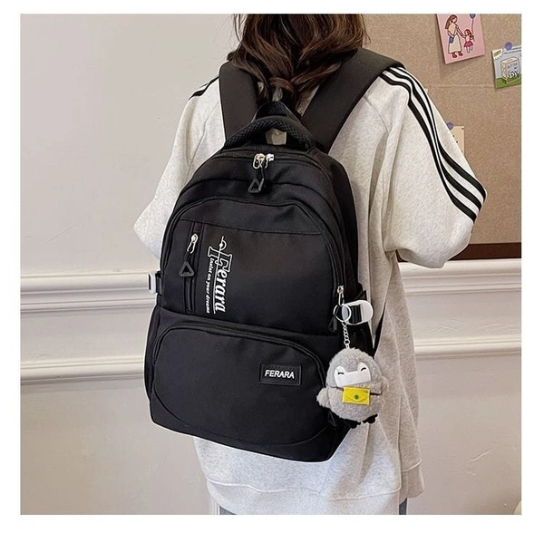 Black Backpack with Plush Charm