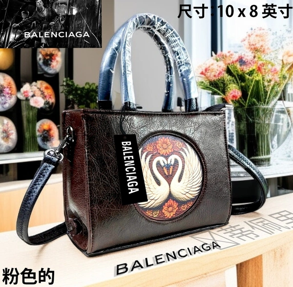 Black Balenciaga Satchel with Swan and Floral Detail