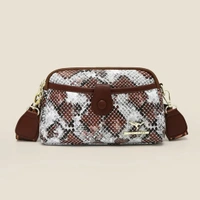 Snakeskin Print Crossbody Bag with Brown Accents