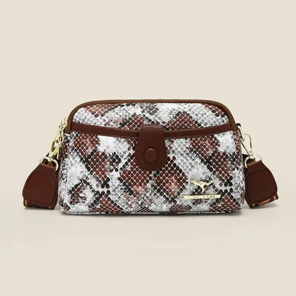 Snakeskin Print Crossbody Bag with Brown Accents