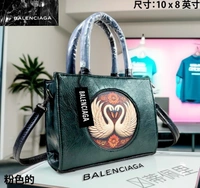 Black Balenciaga Satchel with Swan and Floral Detail