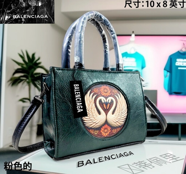 Black Balenciaga Satchel with Swan and Floral Detail