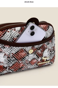 Snakeskin Print Crossbody Bag with Brown Accents