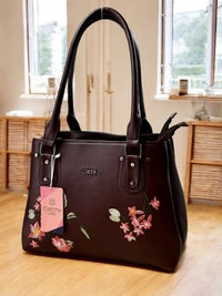 Catchy Maroon Handbag with Floral Embroidery