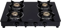 Elica 594 CT VETRO BK Toughened Glass To4 Burner Manual Gas Stove (Round Euro CoGrid, Black)ELICA 594 CT VETRO BLK (F) - ELICA 594 CT VETRO BLK (F)