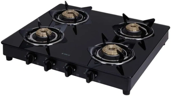 Elica 594 CT VETRO BK Toughened Glass To4 Burner Manual Gas Stove (Round Euro CoGrid, Black)ELICA 594 CT VETRO BLK (F) - ELICA 594 CT VETRO BLK (F)