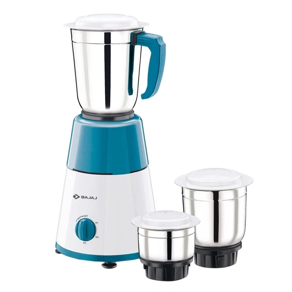 Bajaj GX15 500 Watts Mixer Grinder | Multi-Functional Blade System | 3 Sturdy Stainless Steel Jars 【White & Blue】