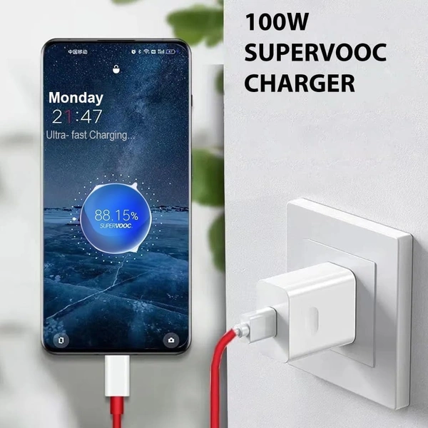 OPPO 80W SUPERVOOC Fast Charger Compatible with Oppo Smartphones | Supports Dart, Dash, Warp, Vooc | for OnePlus, Realme, Xiaomi, iQOO & Samsung | Safe & Universal Charging (Cable Included) - 80W
