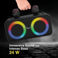 FINGERS 2Mic-Karaoke Portable Speaker with 2 Wireless Mics (RGB Lights, 6-Hour Playback, 24 W Intense Bass, Bluetooth® | USB | MicroSD | FM Radio) – Rich Black - KAROKE 2MIC 24W