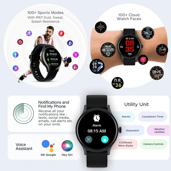 boAt Boat Lunar Vista w/Large 1.52" (3.8 cm) AuraVue Display, AOD, 550 Nits Brightness, Functional Crown,100+ Sports Mode, Heart Rate & Sp02 Monitoring, Fitness Smart Watch for Men & Women - VISTA