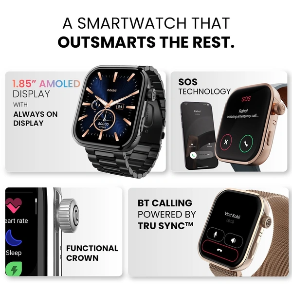 Noise Colorfit Pro 5 Smart Watch 1.85" AMOLED Display, BT Calling, New DIY Watch Faces, Smart Dock Design, Emergency SOS Tech, Emoji Support, 5X Faster Data Transfer, Instacharge?? - PRO 5