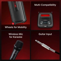 Boat PartyPal 600 Party Speaker, 220W Signature Sound, Dynamic Pixels, Animated Text Display, App Support, UHF Wireless Microphone, Colorful LEDs,7hrs Battery & Guitar Input (Premium Black) - PARTYPAL 600
