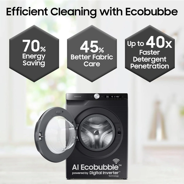 Samsung 8 kg, 5 star, Eco Bubble Technology, AI Control, Wi-Fi, Fully-Automatic Front Load Washing Machine - WW80T504DAB1TL