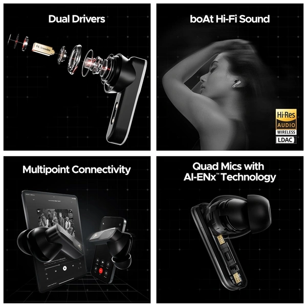 boAt Boat Nirvana X TWS,Knowles Dual Drivers, Hi-Res Audio LDAC, App Support,4Mic ENx,Dual Pair,Spatial Audio,Fast Charge, Bluetooth Earbuds, TWS Ear Buds Wireless Earphones with mic - NIRVANA X