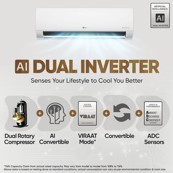 LG 1.5 TON 3 STAR INVERTER SPLIT AC, DIET & VIRAAT MODE, 6-1 Convertible (Q18TNXE)with Kit - Q18TNXE