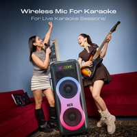 Boat PartyPal 600 Party Speaker, 220W Signature Sound, Dynamic Pixels, Animated Text Display, App Support, UHF Wireless Microphone, Colorful LEDs,7hrs Battery & Guitar Input (Premium Black) - PARTYPAL 600