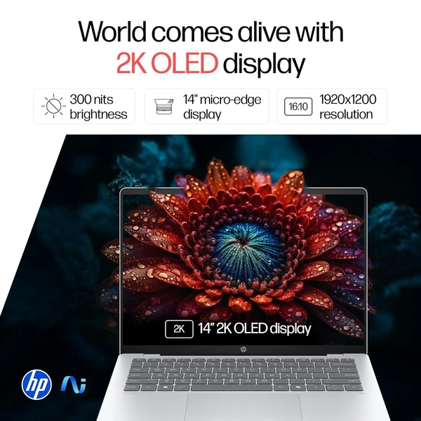HP OmniBook 5 Next Gen AI 14-he0015QU, Silver - 35.6 Centimetres (14 Inch ), Silver, 512GB, 16GB, 3 GHz, SSD, NO, Snapdragon X Processor, Qualcomm Adreno GPU, Windows 11 Home