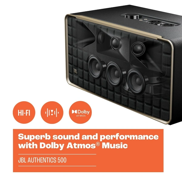 JBL JBL Authentics 500 - Wireless Home Speaker with Bluetooth, Voice Control, and Dolby Atmos, Multi Room Playback, Built in Alexa and Google Assistant - 500
