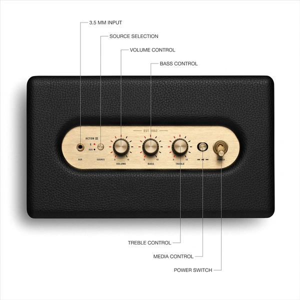 MARSHALL Marshall Acton III Wired Connectivity Stereo Home Speakers with Bluetooth 5.2 & RCA or 3.5mm Input - ACTON 3