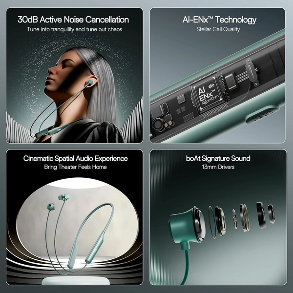 boAt Boat Rockerz 210 ANC Bluetooth in Ear Neckband w/Spatial Audio, 30dB ANC, AI-ENx Technology, 40hrs Playback, EQ Modes, 13 mm Drivers, Dual Pairing & Fast Pair - Rockerz 210 ANC
