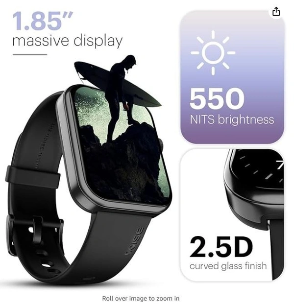Noise Pulse 2 Max 1.85" Display, Bluetooth Calling Smart Watch, 10 Days Battery, 550 NITS Brightness, Smart DND, 100 Sports Modes, Smartwatch for Men and Women (Jet Black)