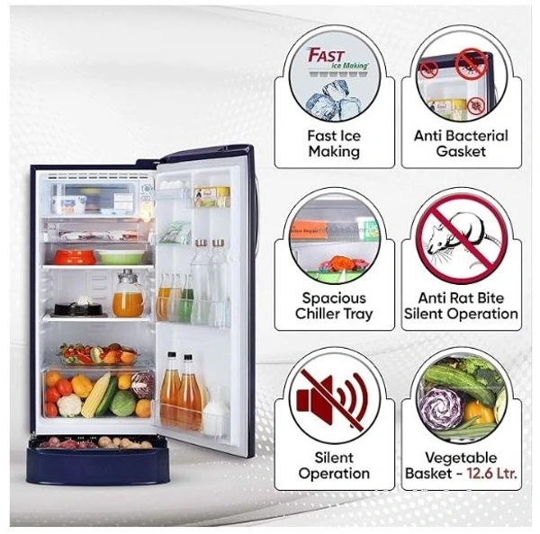 LG 185 L 5 Star Inverter Direct-Cool Single Door Refrigerator (GL-D201ABEU, Blue Euphoria, Base stand with drawer)