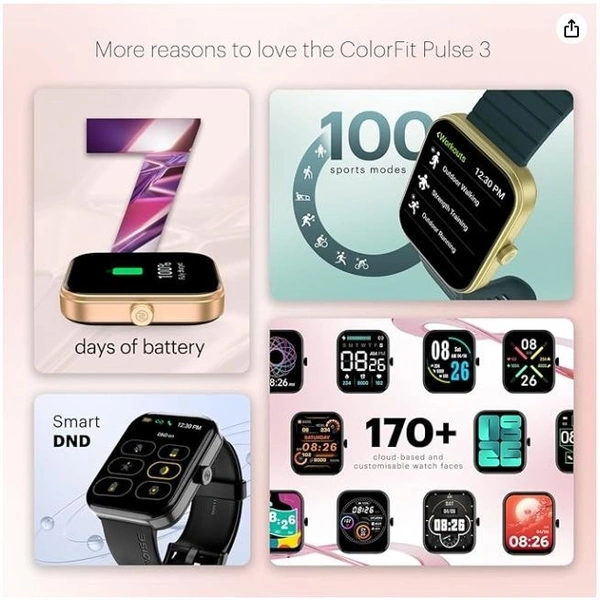 Noise Newly Launched ColorFit Pulse 3 with 1.96" Biggest Display Bluetooth Calling Smart Watch, Premium Build, Auto Sport Detection & 170+ Watch Faces Smartwatch for Men & Women - Midnight Black