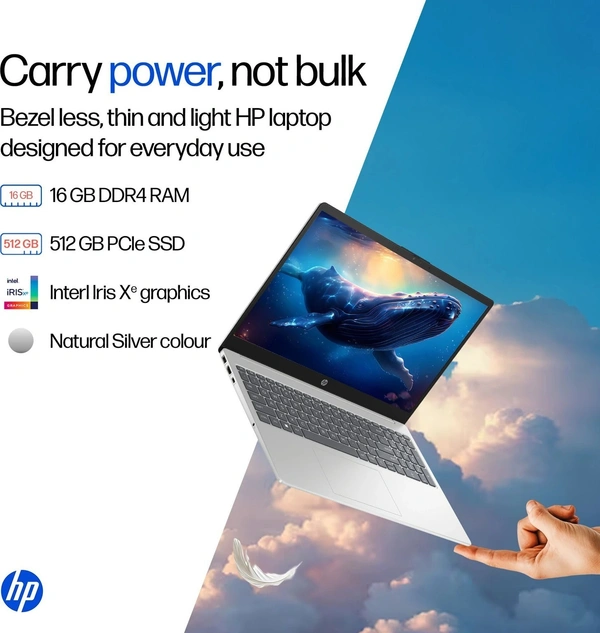 HP LAPTOP 15-FD0682TU CORE 5-120U-14TH GEN/16GB/512GB/15"/win11/ms office - 39.62 cm (15.6 Inch), Silver, Core 5, 512 GB, 16 GB, DDR4, 120U, up to 4.6 GHz, SSD, NO, Intel, 12 MB, Intel Integrated Iris Xe, Windows 11 Home, Laptop, Power Adaptor, User Guide, Warranty Documents