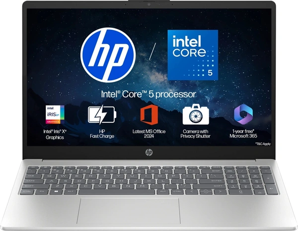 HP LAPTOP 15-FD0682TU CORE 5-120U-14TH GEN/16GB/512GB/15"/win11/ms office - 39.62 cm (15.6 Inch), Silver, Core 5, 512 GB, 16 GB, DDR4, 120U, up to 4.6 GHz, SSD, NO, Intel, 12 MB, Intel Integrated Iris Xe, Windows 11 Home, Laptop, Power Adaptor, User Guide, Warranty Documents