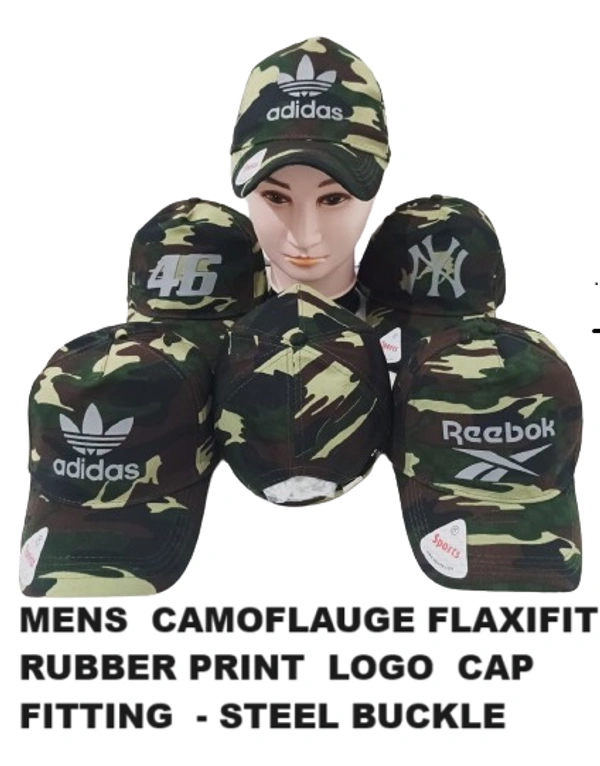 Mens  Camoflauge Flaxifit Rubber Print  Logo  Cap Fitting  - Steel Buckle - Free, 6