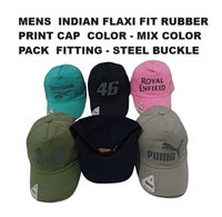 Mens  Indian Flaxi Fit Rubber Print Cap  Color - Mix Color Pack  Fitting - Steel Buckle - Free, 6