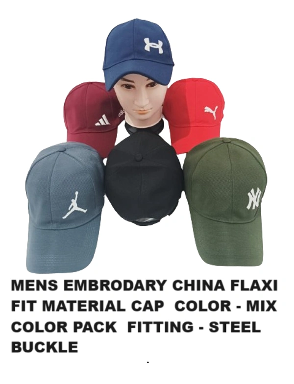 Mens Embrodary China Flaxi Fit Material Cap  Color - Mix Color Pack  Fitting - Steel Buckle - Free, 6