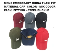 Mens Embrodary China Flaxi Fit Material Cap  Color - Mix Color Pack  Fitting - Steel Buckle - Free, 6