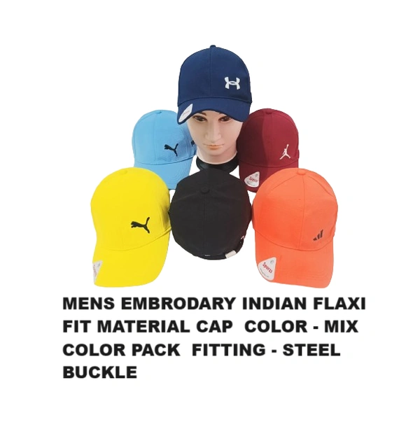 Mens Embrodary Indian Flaxi Fit Material Cap  Color - Mix Color Pack  Fitting - Steel Buckle - Free, 6