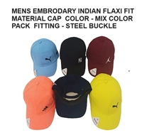 Mens Embrodary Indian Flaxi Fit Material Cap  Color - Mix Color Pack  Fitting - Steel Buckle - Free, 6