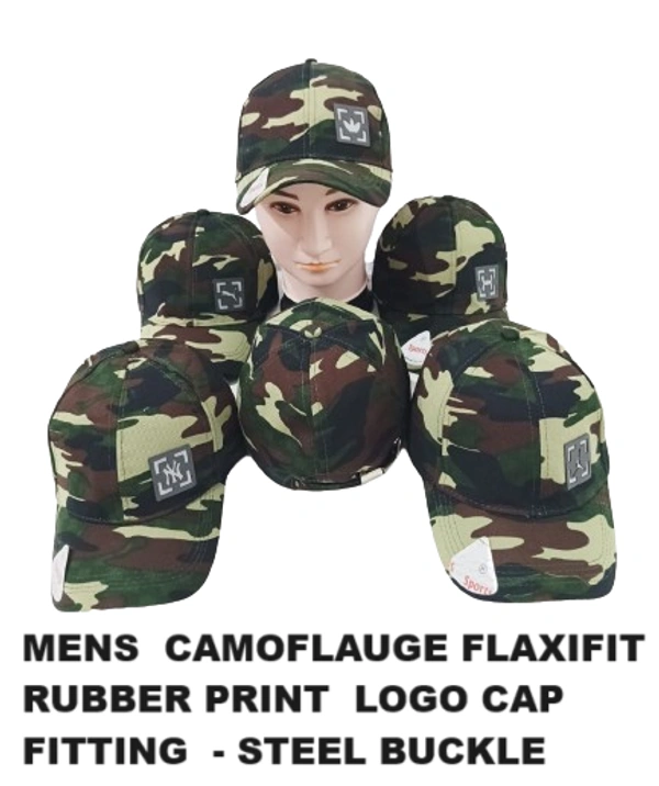Mens  Camoflauge Flaxifit Rubber Print  Logo Cap Fitting  - Steel Buckle - Free, 6