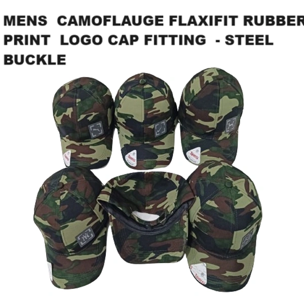 Mens  Camoflauge Flaxifit Rubber Print  Logo Cap Fitting  - Steel Buckle - Free, 6