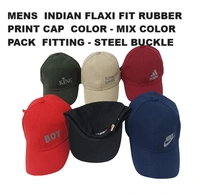 Mens  Indian Flaxi Fit Rubber Print Cap  Color - Mix Color Pack  Fitting - Steel Buckle - Free, 6