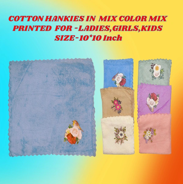 Cotton Hankies Multi Printed By Use ,Kids Girls Ladies - 12